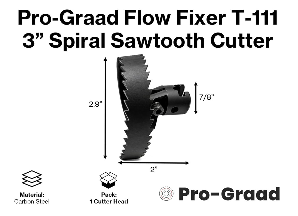 Flow Fixer T-111 3” Spiral Sawtooth Drain Auger Cutter, Fits C-10 7/8”