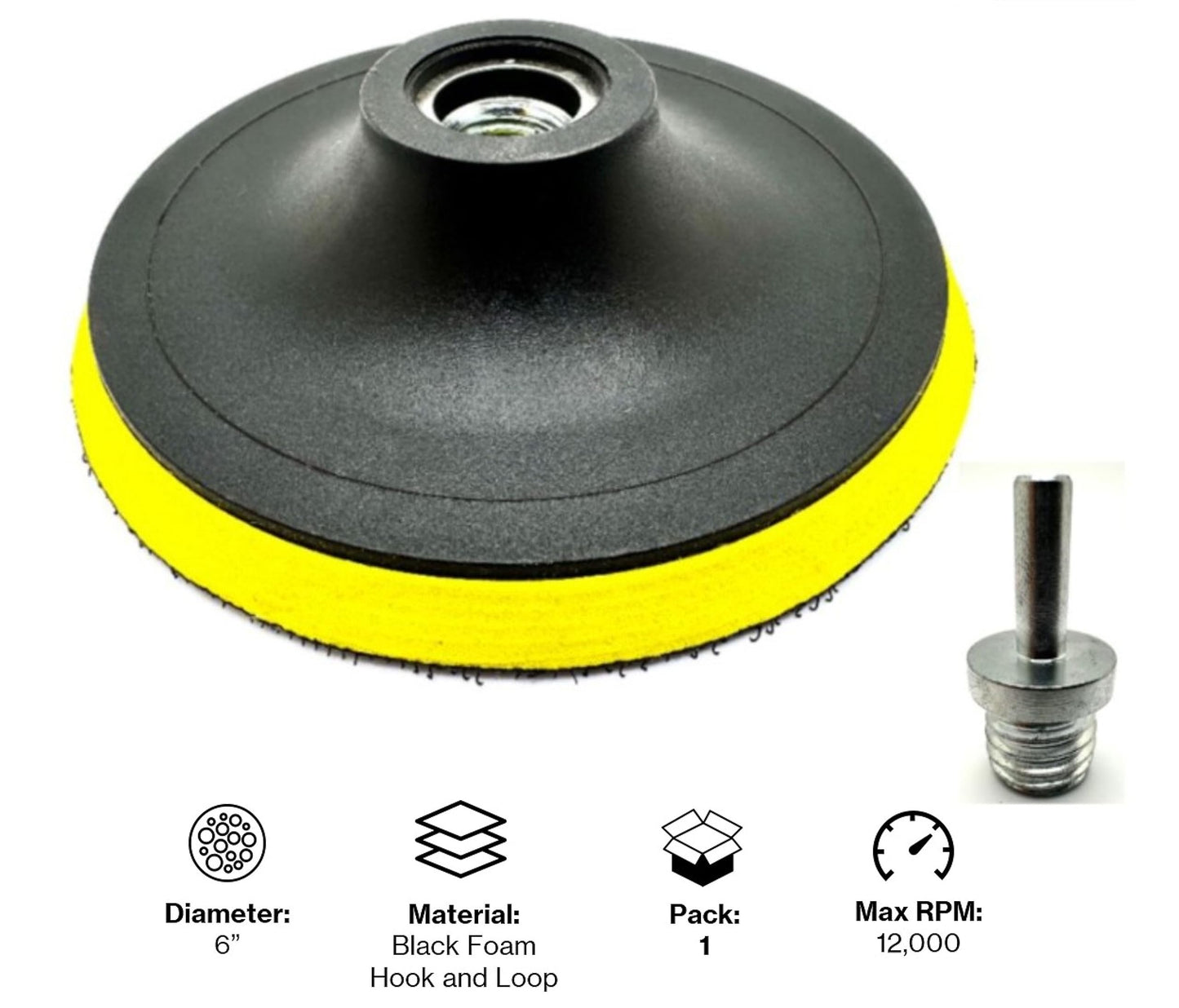 Pro-Graad 6" Hook and Loop Backing Plate for Soft Wool Polishing Buffering Pads, Backer Pad with 5/8”-11 (5/8 inch TPI), 6 inch Backup Pads for use with Angle Grinder or Drill – with Drill Adapter