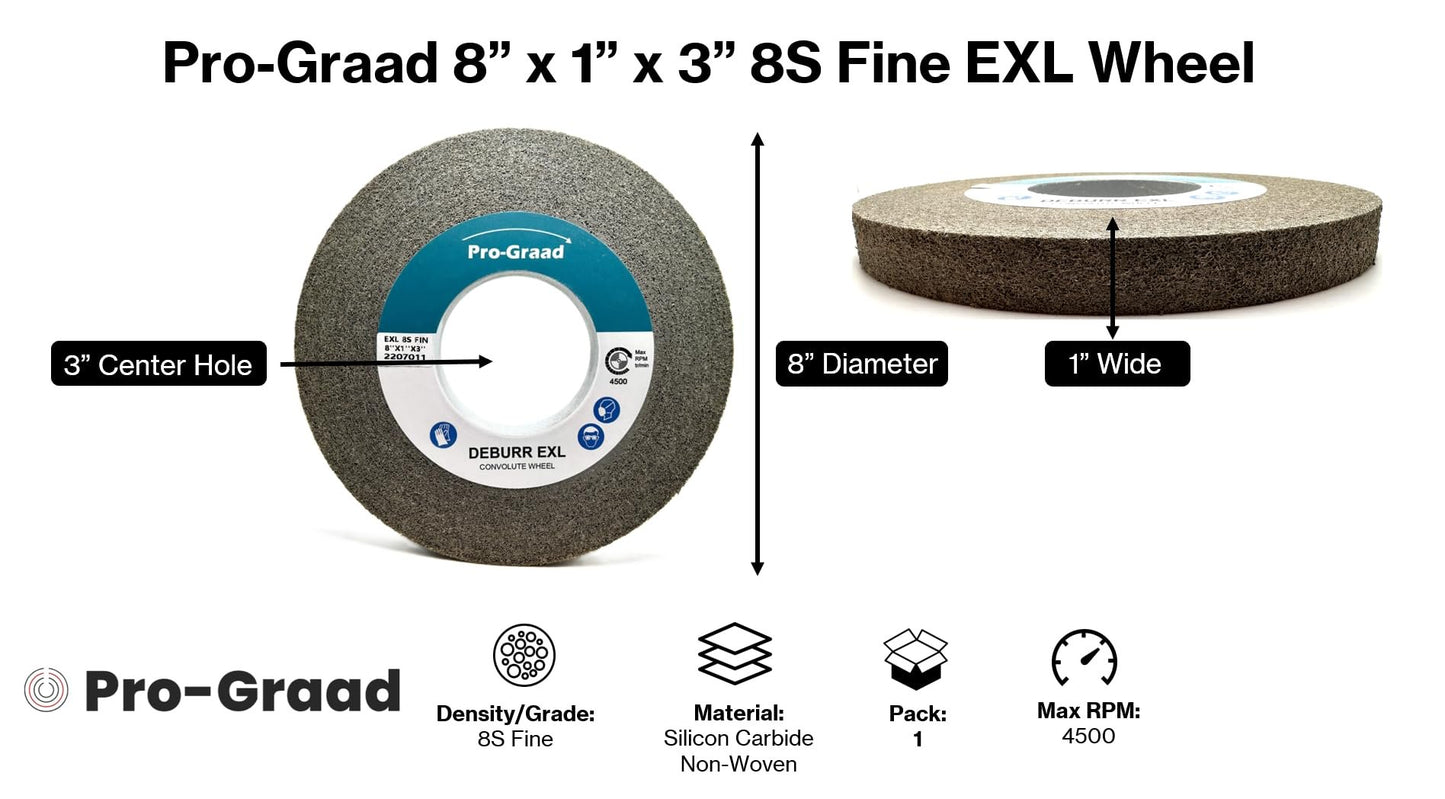 Pro-Graad EXL Deburring Wheel - 8" x 1" x 3" 8S Fine Grit - Silicon Carbide - Metal Deburring, Finishing and Polishing Wheel - Convolute - 09551 - (1 Pack)