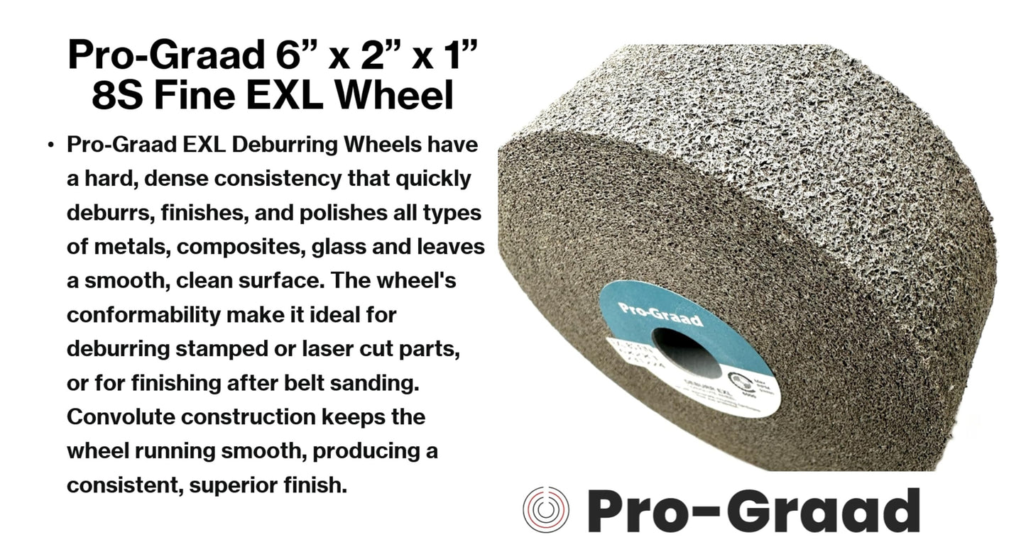 Pro-Graad EXL Deburring Wheel - 6" x 2" x 1" 8S Fine Grit - Silicon Carbide - Metal Deburring, Finishing and Polishing Wheel - Convolute - 09550 - (1 Pack)