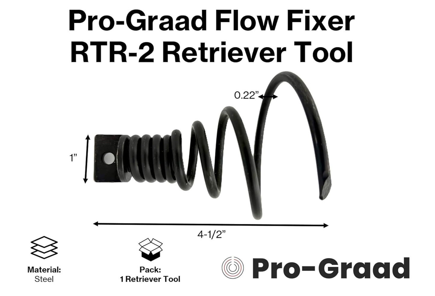 Pro-Graad FlowFixer RTR-2 Drain Cleaning Retrieving Tool | Large Corkscrew Cable Attachment | Retrieves Broken Cables, Rags & Debris | Fits 5/8" & 3/4" Drain Cables | For Use in 4” – 6” Pipes