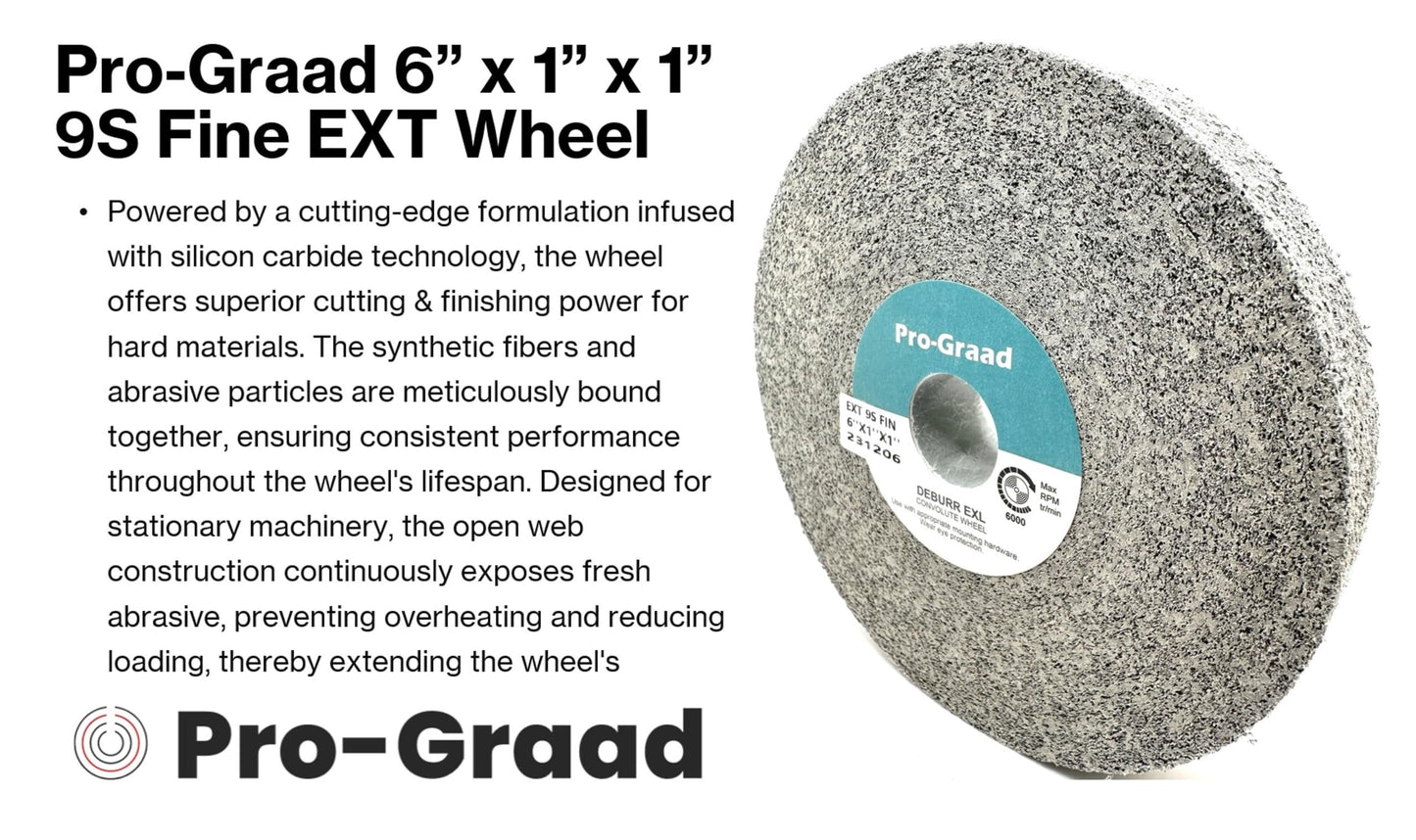 Pro-Graad EXT Deburring Wheel - 6" x 1" x 1" 9S Fine Grit - Silicon Carbide - Metal Deburring, Finishing and Polishing Wheel – Excels on Titanium, Stainless & Tough Alloys - Convolute - (1 Pack)