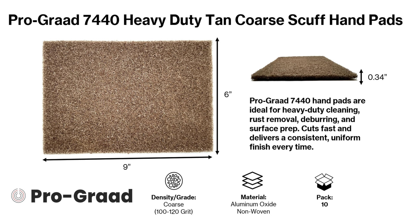 Pro-Graad Premium 7440 6"x9" Tan Coarse Scuff Pads, 10 Pack, Scuffing, Scouring, Sanding, Paint Primer Prep Adhesion Scratch-Surface Preparation For Automotive Car Auto Body Repair Woodworking Wood