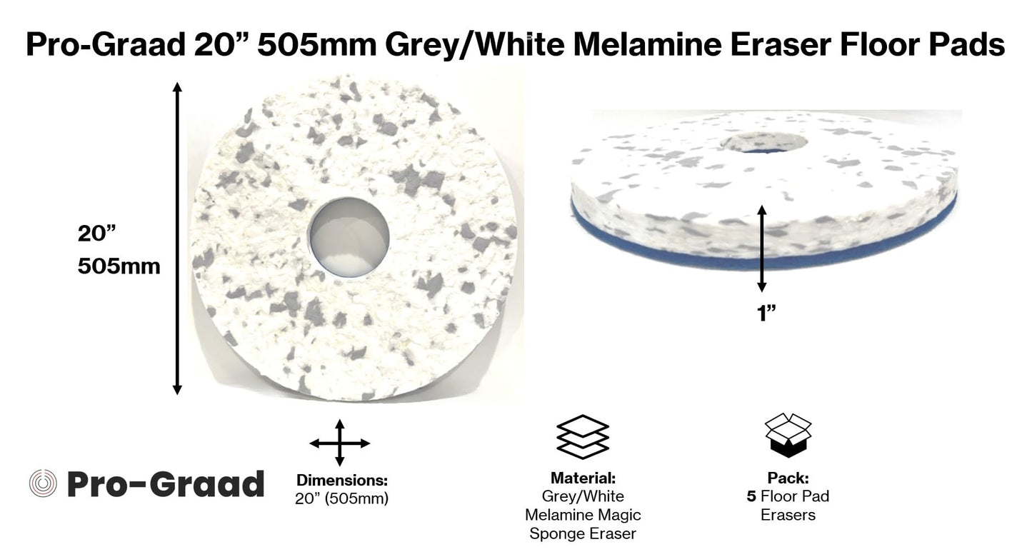 Pro-Graad 20” 505mm Grey/White Melamine Eraser Floor Pad, 73999, 5 Pack