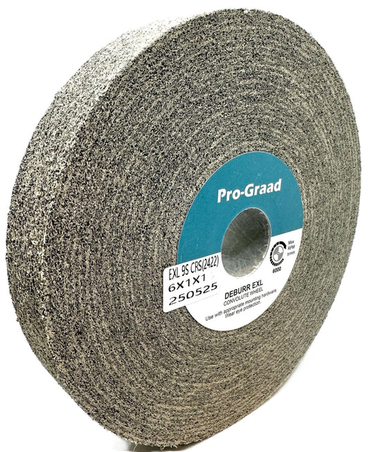 Pro-Graad EXL Deburring Wheel - 6" x 1" x 1" 9S Coarse Grit - Silicon Carbide - Metal Deburring, Finishing and Polishing Wheel - Convolute - (1 Pack)