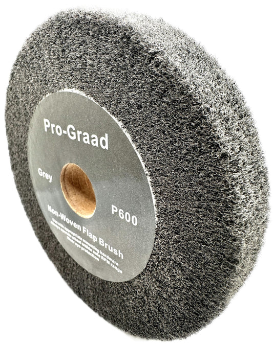 Pro-Graad 6” x 1” Grey 600 Grit Non-Woven Bench Grinder Polishing Burnishing Satin Finishing Flap Brush Wheel for Aluminum Copper Metal Golf Club Refurbishing, Compatible for 1/2”, 5/8”, 3/4" Arbor