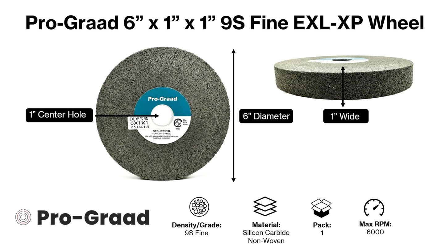 Pro-Graad EXL-XP Convolute Deburring Polishing Wheel - 6" x 1" x 1" 9S Fine Silicon Carbide - Professional Grade - Metal Deburring, Finishing and Polishing Wheel – 60306 - 1 Pack