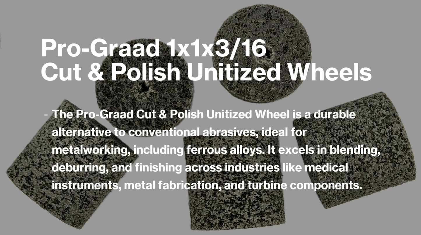 Pro-Graad 5 Pack 1” x 1” x 3/16” 7A Medium Cut & Polish Unitized Wheel – Durable, Aggressive for Tough Blending, Finishing & deburring Stainless, Carbon Steel & high-Nickel alloys, 03700