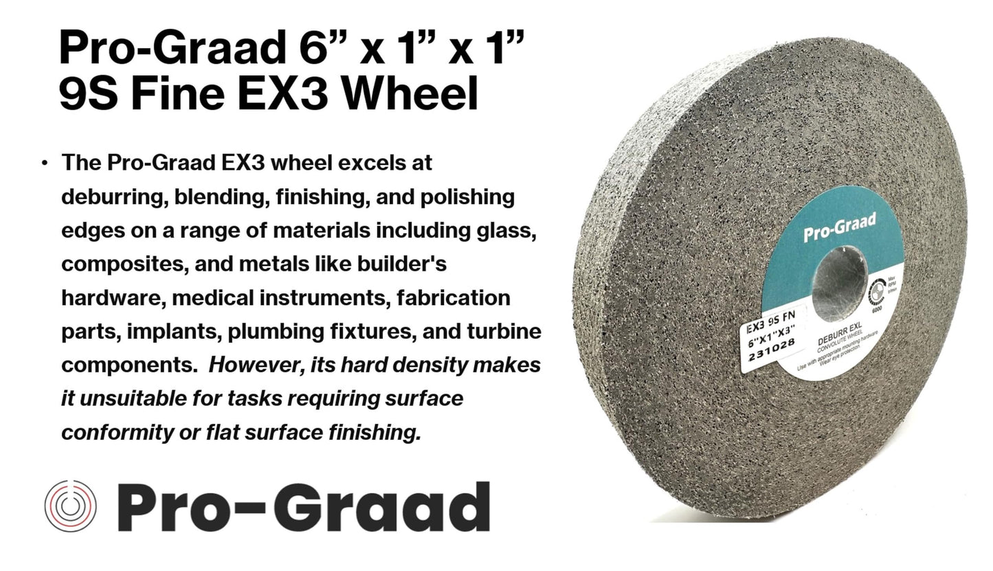 Pro-Graad EX3 Deburring Wheel - 6” x 1” x 1” 9S Fine – Silicon Carbide – Deburr Metal, Finishing & Polishing Wheel - Highest Edge Retention & Durability - Aggressive Edge Deburring – 18825 - 1 Pack