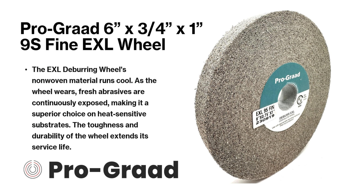 Pro-Graad EXL Deburring Wheel - 6" x 3/4" x 1" 9S Fine Grit - Silicon Carbide - Metal Deburring, Finishing and Polishing Wheel - Convolute - 14630 - (1 Pack)