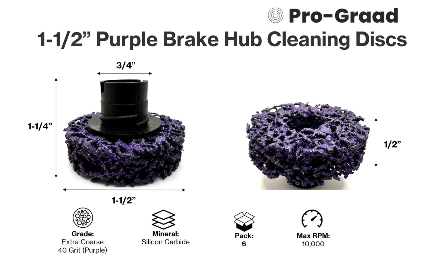 Pro-Graad 46150 6 Pack 1-1/2” Brake Hub Cleaning Discs, Brake Drum & Rotors, Around Wheel Studs Rust Removal, Replacement Pads Compatible with Pro Graad Counteract Hub Buddy & 3M Pad Holders