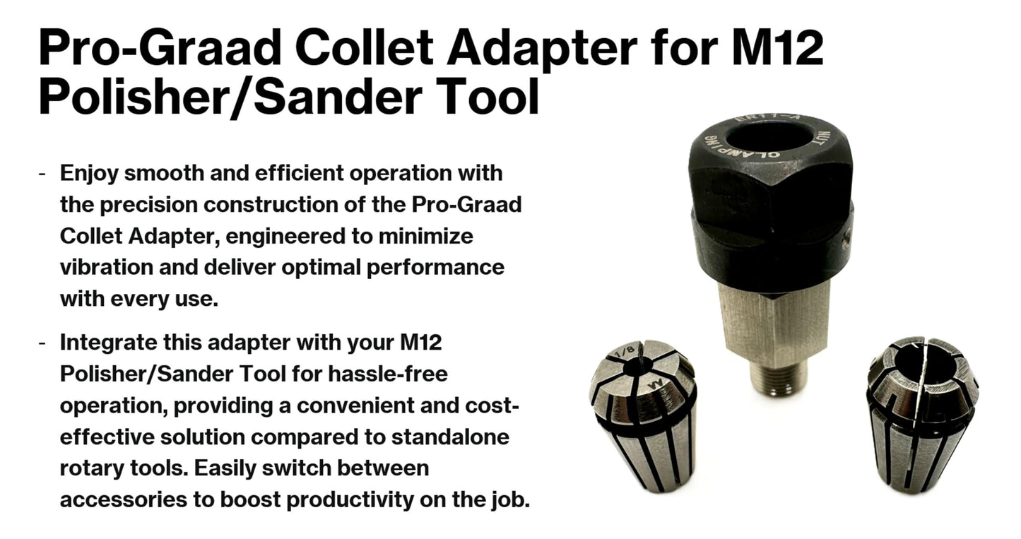 Pro-Graad Collet Adapter for Milwaukee M12 Polisher/Sander - Includes 1/8” & 1/4” Collets, Upgrade Accessory for M12 Tool, Shank Converter for 1/4” & 1/8” Accessories, Pack of 1