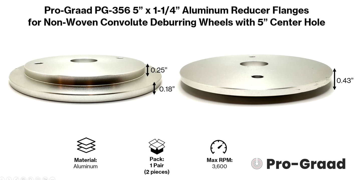 Pro-Graad PG-356 5” x 1-1/4” Convolute Deburring Wheel Aluminum Reducer Flanges for Wheels with 5” Hole, Reduce Arbor to fit 1-1/4”, Compatible for use with Pro-Graad & 3M Scotch Brite Wheels, 1 Pair