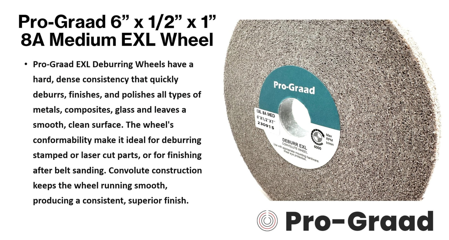 Pro-Graad EXL Deburring Wheel - 6" x 1/2" x 1" 8A Medium Grit - Aluminum Oxide - Metal Deburring, Finishing and Polishing Wheel - Convolute - (1 Pack)