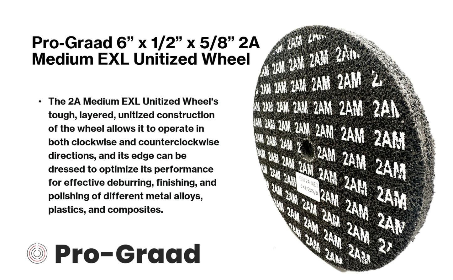 Pro-Graad EXL Unitized Wheel, Aluminum Oxide, 6" Diameter x 1/2" Wide x 5/8" Arbor, 2A Medium | 28023 | (Pack of 1)