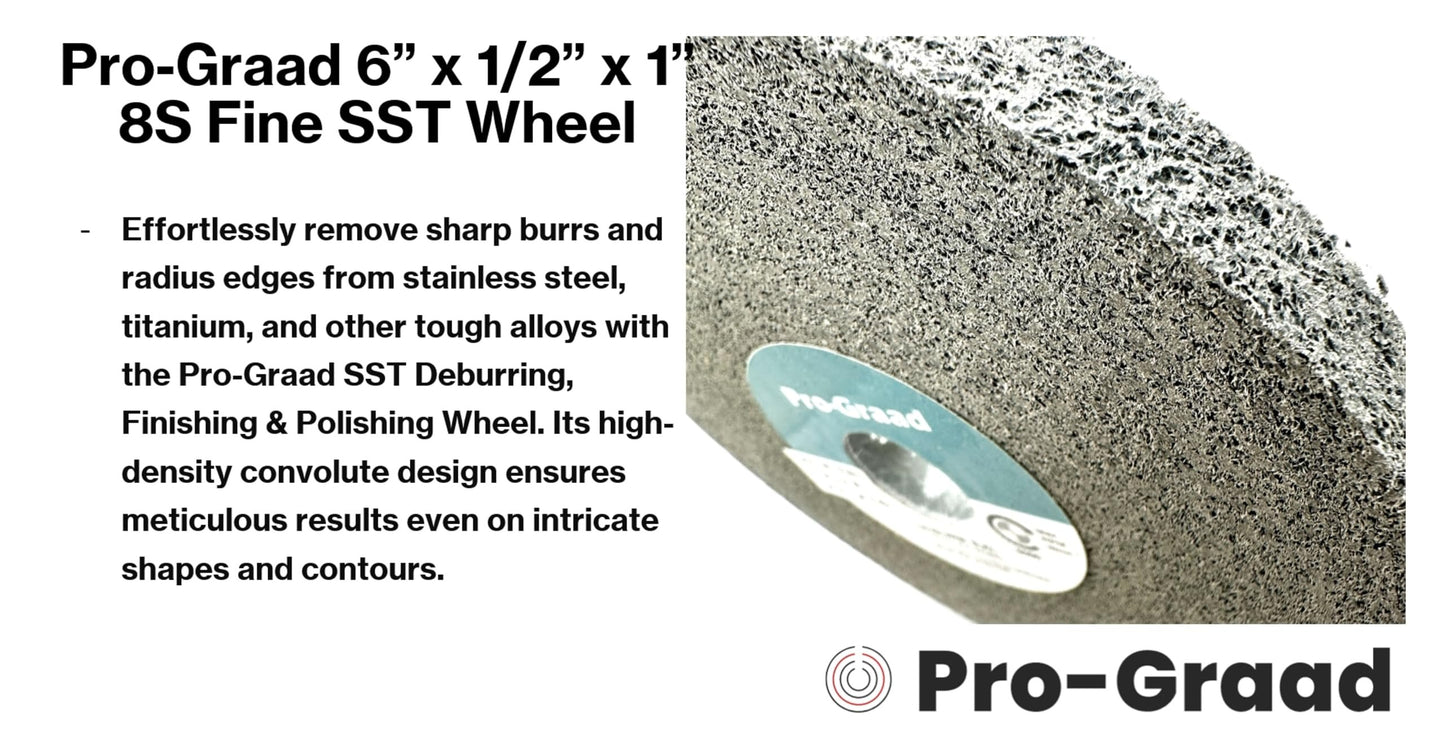 Pro-Graad SST Deburring Wheel - 6" x 1/2" x 1" 8S Fine Grit – Silicon Carbide – Excels on Titanium, Stainless & Tough Alloys, Deburring, Finishing and Polishing Wheel – Convolute – 01702 - (1 Pack)