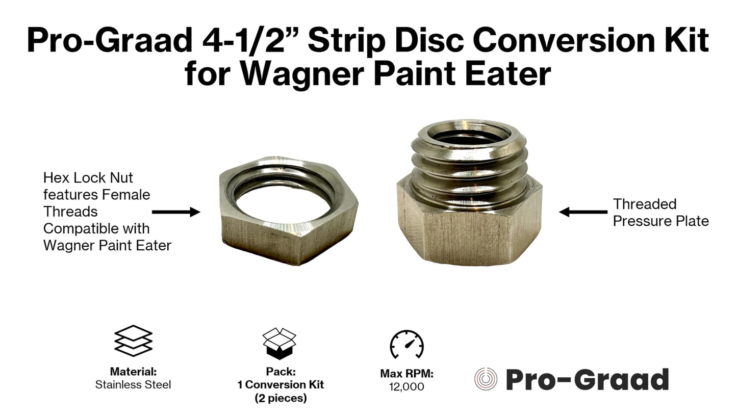 SuperGrindz Universal Strip Disc Conversion Kit for Wagner PaintEater - Pro-Graad Adapter with Hex Locking Nut - Upgrade for 4.5” x 7/8” Stripping Wheel Compatibility