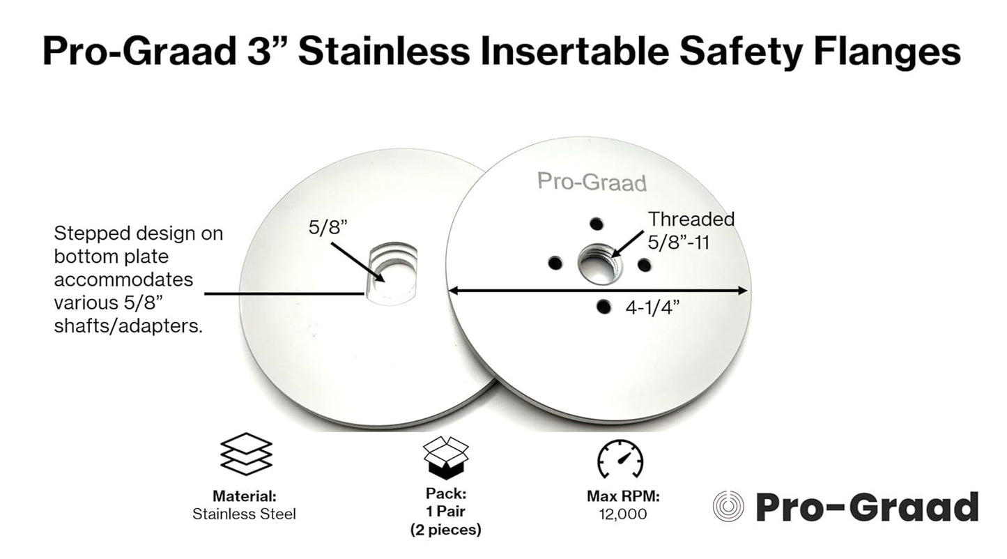 3 inch Stainless Heavy Duty Insertable Safety Flange for Airway Buffing & Polishing Wheels Without Center Plates, Self-Tightening Flanges, for use with 5/8”-11 Threaded Tools & 3” Center Airway Buffs