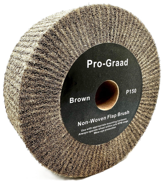 6” x 2” Brown P150 Cut & Polish Non-Woven Bench Grinder Polishing Burnishing Satin Finishing Flap Brush Wheel, Aluminum Copper Metal Golf Club Refurb, Compatible for 1/2”, 5/8”, 3/4" Arbor