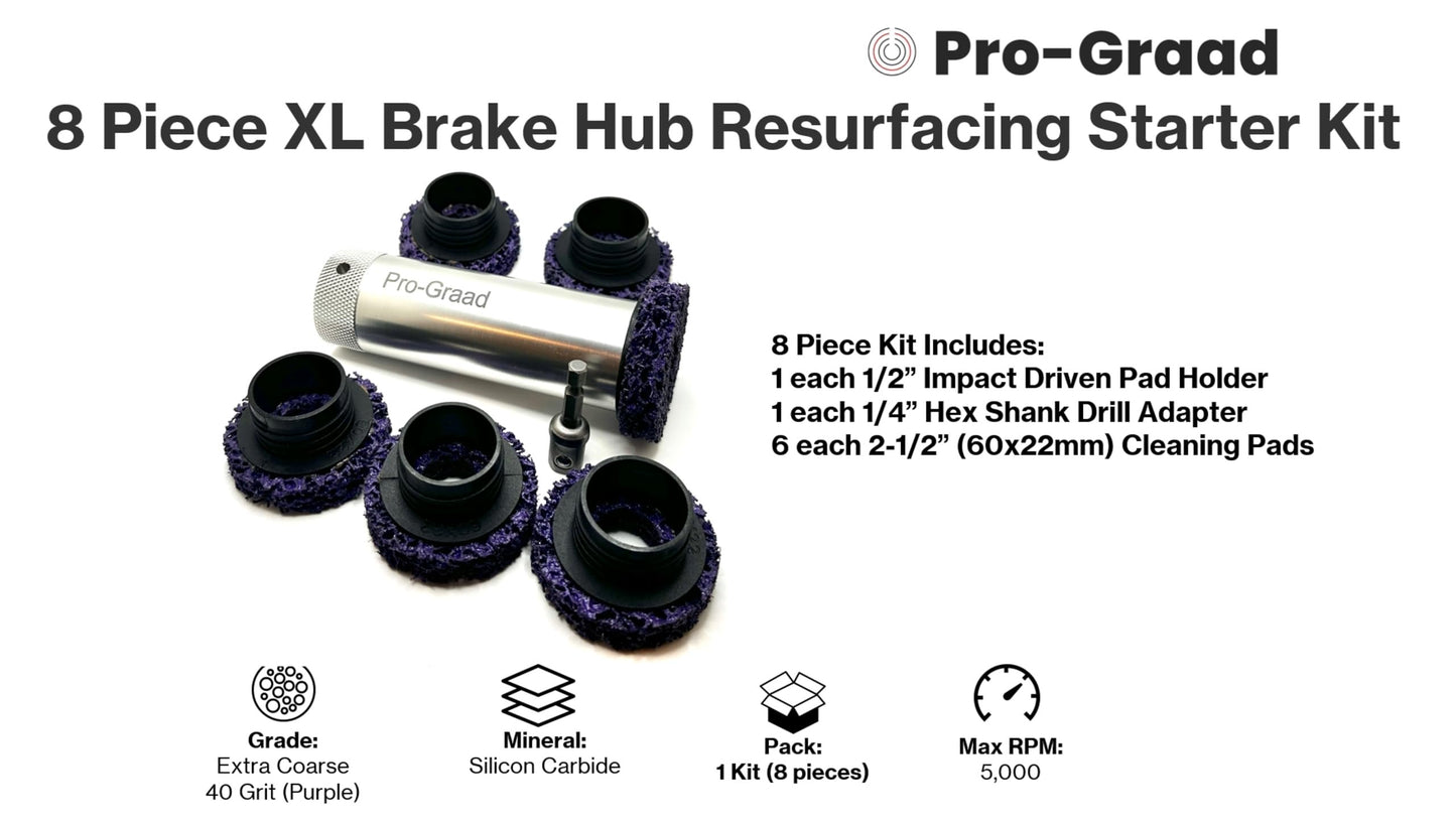 Pro-Graad 8-Piece 2-1/2” XL Brake Hub Cleaning Kit: Includes 6 discs, 1 XL holder, 1 drill adapter. Perfect for rust removal on hubs, rotors & wheels for commercial trucks, buses, RVs, and trailers
