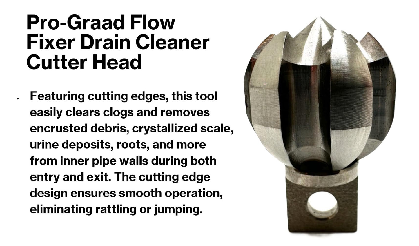 Pro-Graad 2” Flow Fixer Drain Cleaner Plumbing Snake Cutter Head for 2-1/2" - 3" Pipes, Clears & Scrapes Pipe Inner Walls, Fits 5/8” & 3/4" Cables, for Commercial & Residential Use