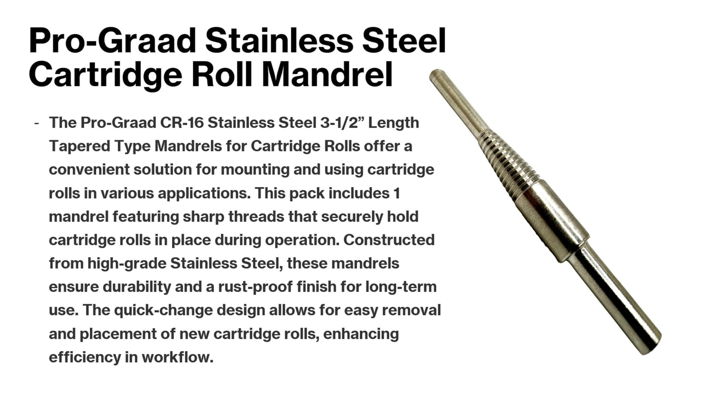 Pro-Graad CR-16 Standard Tapered Type Mandrels for Cartridge Rolls, 3-1/2” Overall Length, 1/4" x1-1/2” Shank x 3/16”x1” Pilot, 45118, (Pack of 1)
