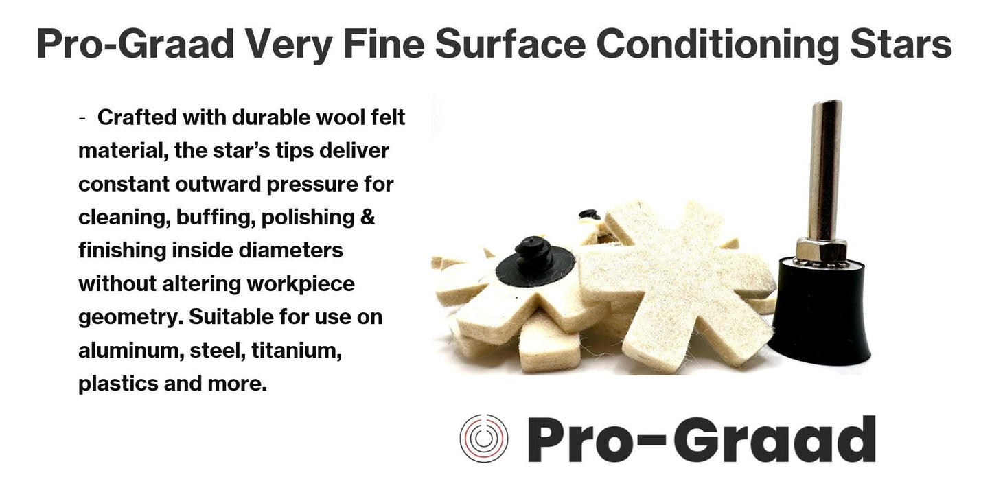 Pro-Graad 10 Pack 1-1/2” Wool Felt Buffing & Polishing Stars, Ideal for Buffing & Polishing inside of cylinders, pipe, tubing, Excels on Aluminum, Steel, Titanium - Includes Holder