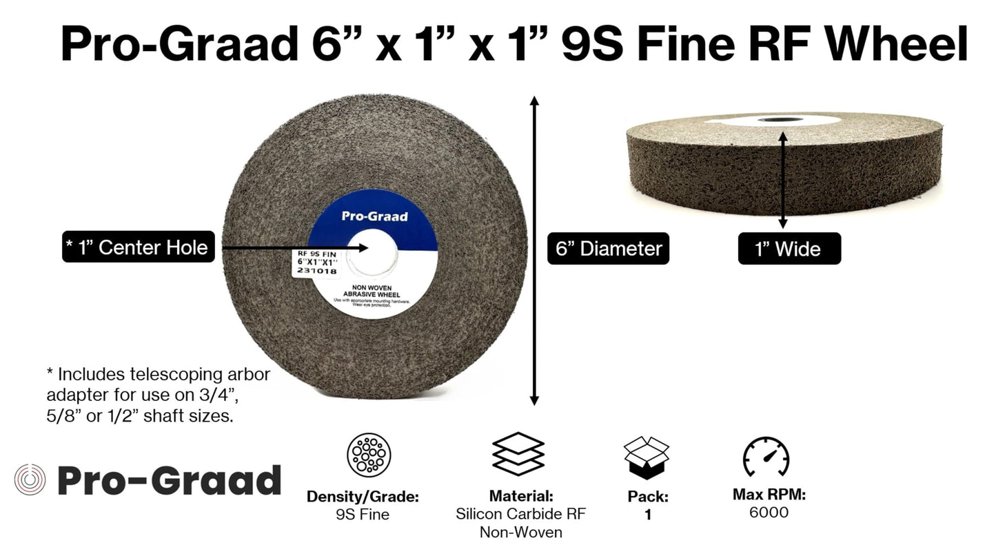 Pro-Graad 1 Pack 6” x 1” x 1” 9S Fine Series 1000 RF Long Life Convolute Deburring, Finishing & Polishing Wheel, Includes Arbor Adapter for use on 3/4 5/8 1/2 inch Shaft Sizes, Pack of 1