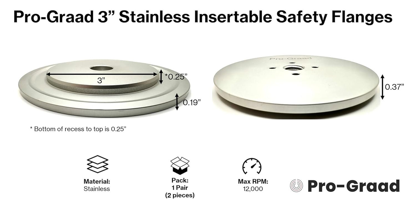 3 inch Stainless Heavy Duty Insertable Safety Flange for Airway Buffing & Polishing Wheels Without Center Plates, Self-Tightening Flanges, for use with 5/8”-11 Threaded Tools & 3” Center Airway Buffs