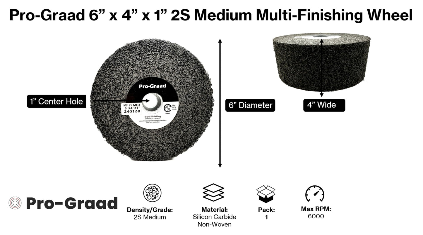 Pro-Graad Multi-Finishing Wheel – 6” x 4” x 1” 2S Medium Grit Silicon Carbide - Stainless Steel Finishing Convolute Wheel 13358 – for #4 Finish - 1 Pack