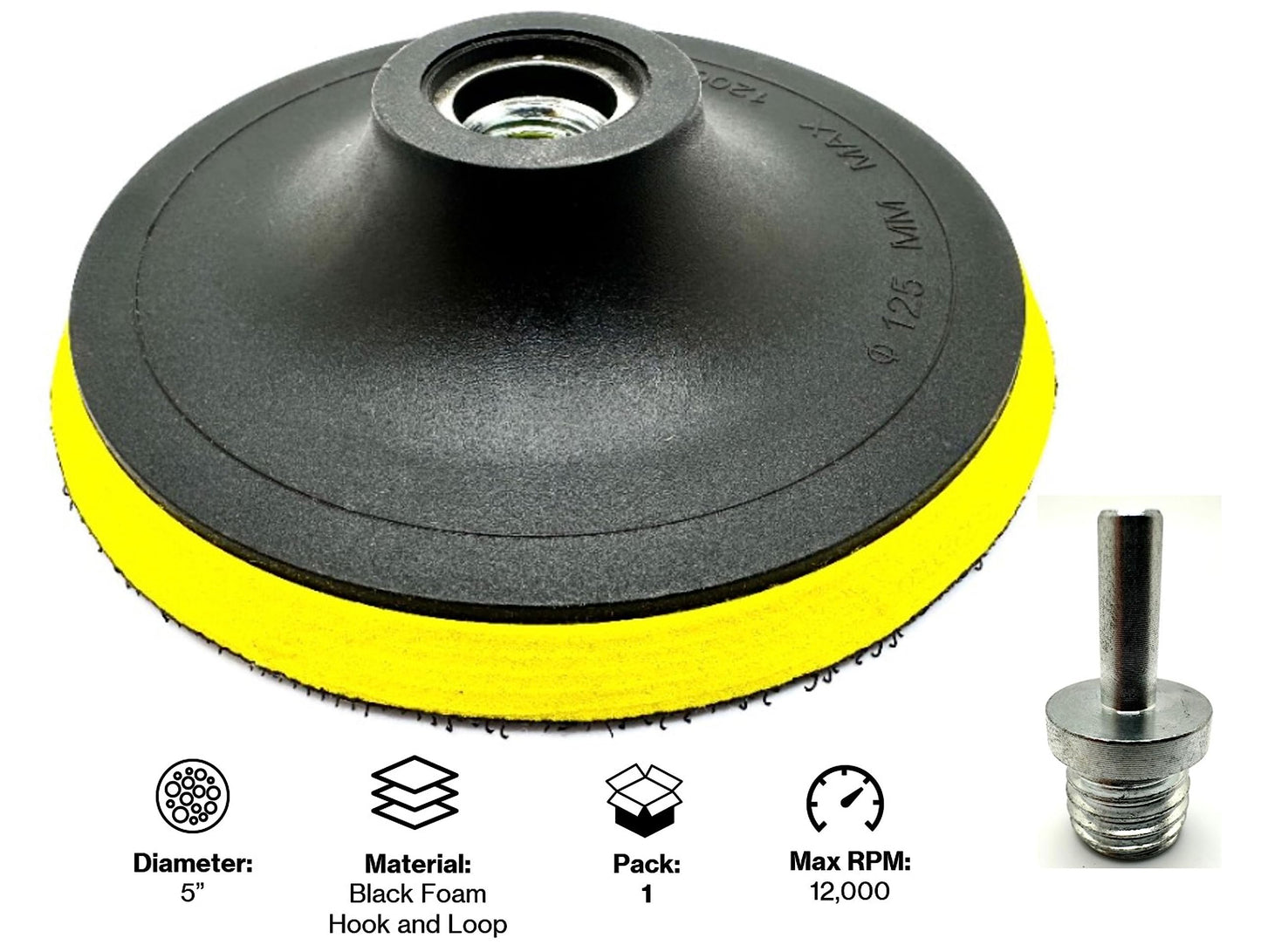 Pro-Graad 1 Pack 5" Hook and Loop Backing Pads Foam Backer Pad with 5/8”-11 – 5 inch Backup Pads for use with Angle Grinder or Drill Sanding Polishing Discs – Includes 1 Each 1/4" Shank Adapter