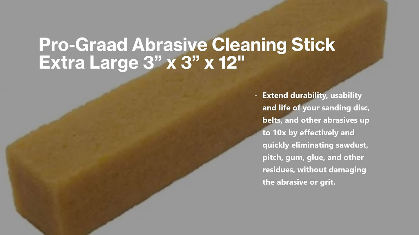 Extra Large Abrasive Cleaning Stick 3” x 3” x 12” made from natural rubber, Perfect for cleaning sanding belts, discs, skateboard Grip & woodworking sandpaper.  Ideal for belt sanders & drum sanders