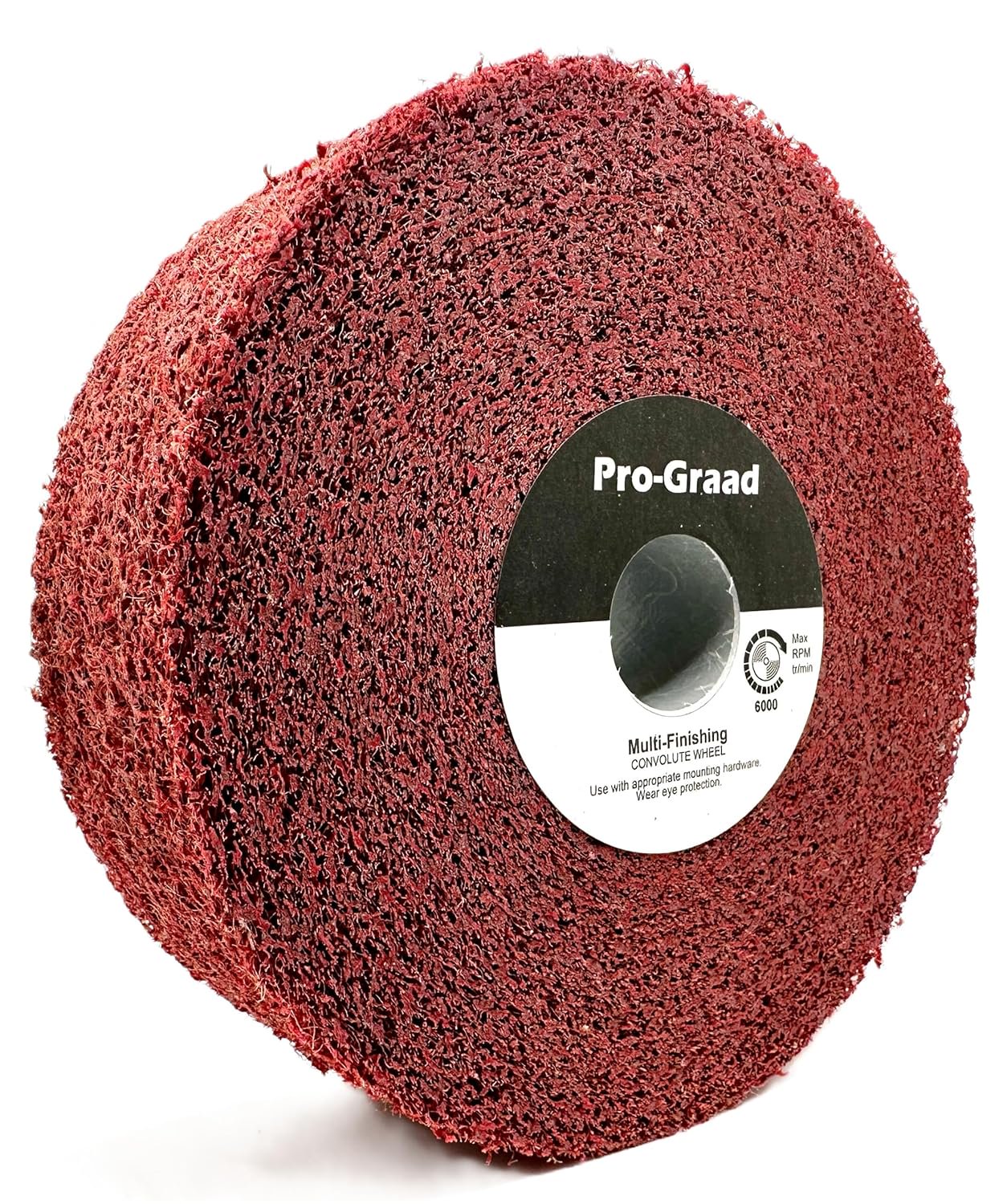 Pro-Graad Metal Finishing Wheel – 6” x 2” x 1” 5A Medium – Aluminum Oxide – Maroon Metal Finish Convolute Wheel – for #3 & #4 Brush, Satin and Mill Finishes – 01869 - Pack of 1