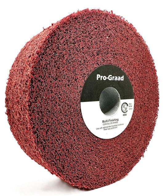 Pro-Graad Metal Finishing Wheel – 6” x 2” x 1” 5A Medium – Aluminum Oxide – Maroon Metal Finish Convolute Wheel – for #3 & #4 Brush, Satin and Mill Finishes – 01869 - Pack of 1