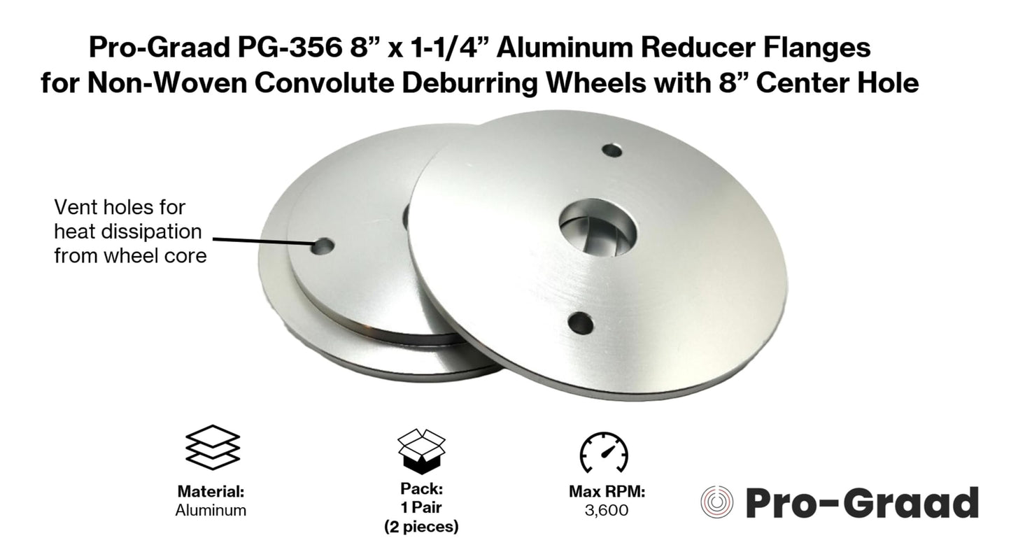 Pro-Graad 356 8” x 1-1/4” Convolute Deburring Wheel Aluminum Reducer Flanges for Wheels with 8” Hole, Reduce Arbor to 1-1/4”, Compatible for use with Pro-Graad & 3M Scotch Brite Wheels, 03907, 1 Pair