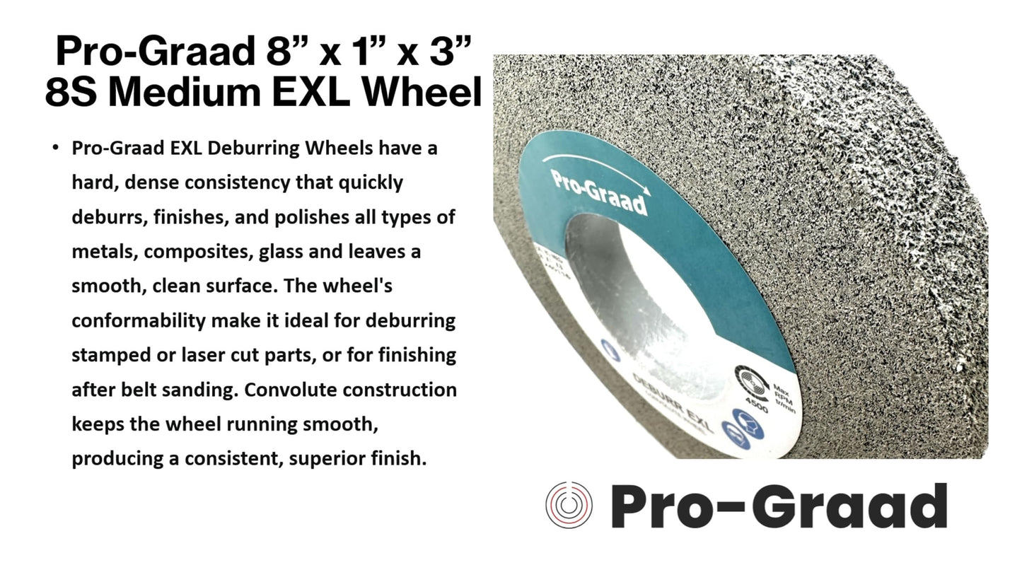 Pro-Graad EXL Deburring Wheel - 8" x 1" x 3" 8S Medium Grit - Silicon Carbide - Metal Deburring, Finishing and Polishing Wheel - Convolute - 18279 - (1 Pack)