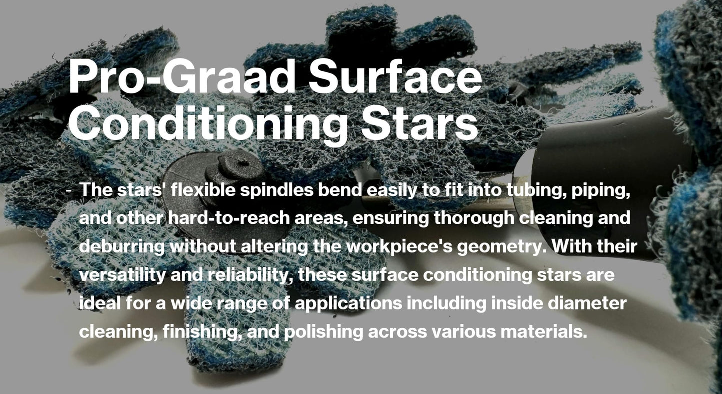 Pro-Graad 10 Pack 3” Very Fine Quick Change Surface Conditioning Stars, Ideal for Deburring, Polishing, Blending inside of cylinders, pipe, tubing, for Aluminum, Steel, Titanium - Includes Holder
