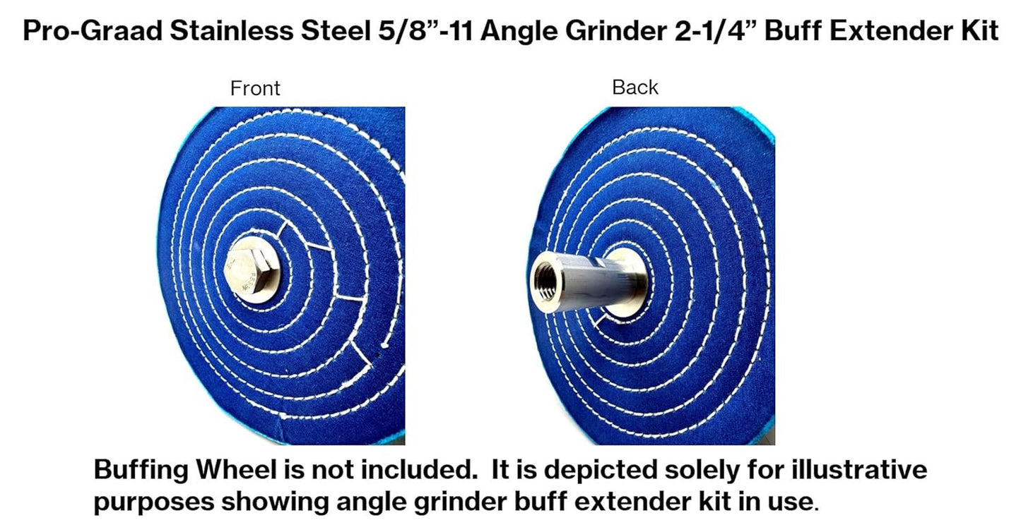 Pro-Graad 2-3/4” Stainless Angle Grinder Arbor Extension, 1-1/4” Thread Length, Extra Threads On Power Tools with 5/8”-11 Arbor, Angle Grinder Airway Buff Extender Kit for Buffing & Airway Wheels