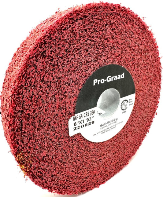 Pro-Graad Metal Finishing Wheel – 6” x 1” x 1” 6A Coarse – Aluminum Oxide – Maroon Metal Finish Convolute Wheel – for #3 Brush, Satin and Mill Finishes – 01866 - Pack of 1