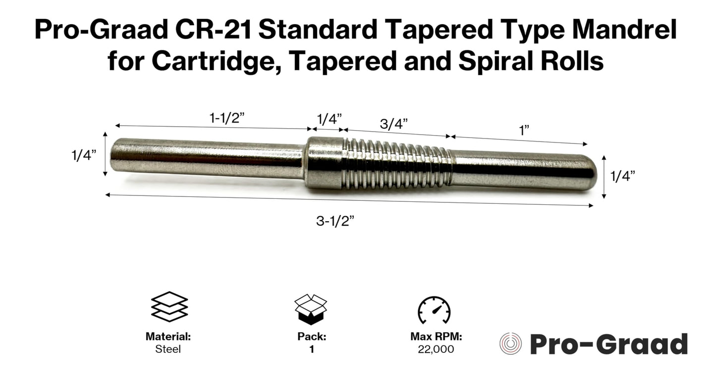 Pro-Graad CR-21 Standard Tapered Type Mandrels for Cartridge Rolls, 3-1/2” Overall Length, 1/4" x1-1/2” Shank x 1/4”x1” Pilot, 45116, (Pack of 1)
