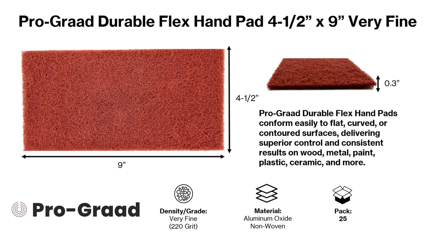 Pro-Graad Durable Flex Hand Pad 4-1/2” x 9” – Very Fine Aluminum Oxide Non-Woven Abrasive, Flexible Surface Conditioning Pad for Cleaning, Finishing & Scuffing – Reusable, Rust-Free – 64659 – 25 Pack