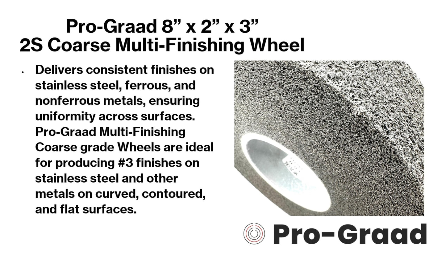 Pro-Graad Multi-Finishing Wheel – 8” x 2” x 3” 2S Coarse Grit Silicon Carbide - Stainless Steel Finishing Convolute Wheel – for #3 Finish - 1 Pack