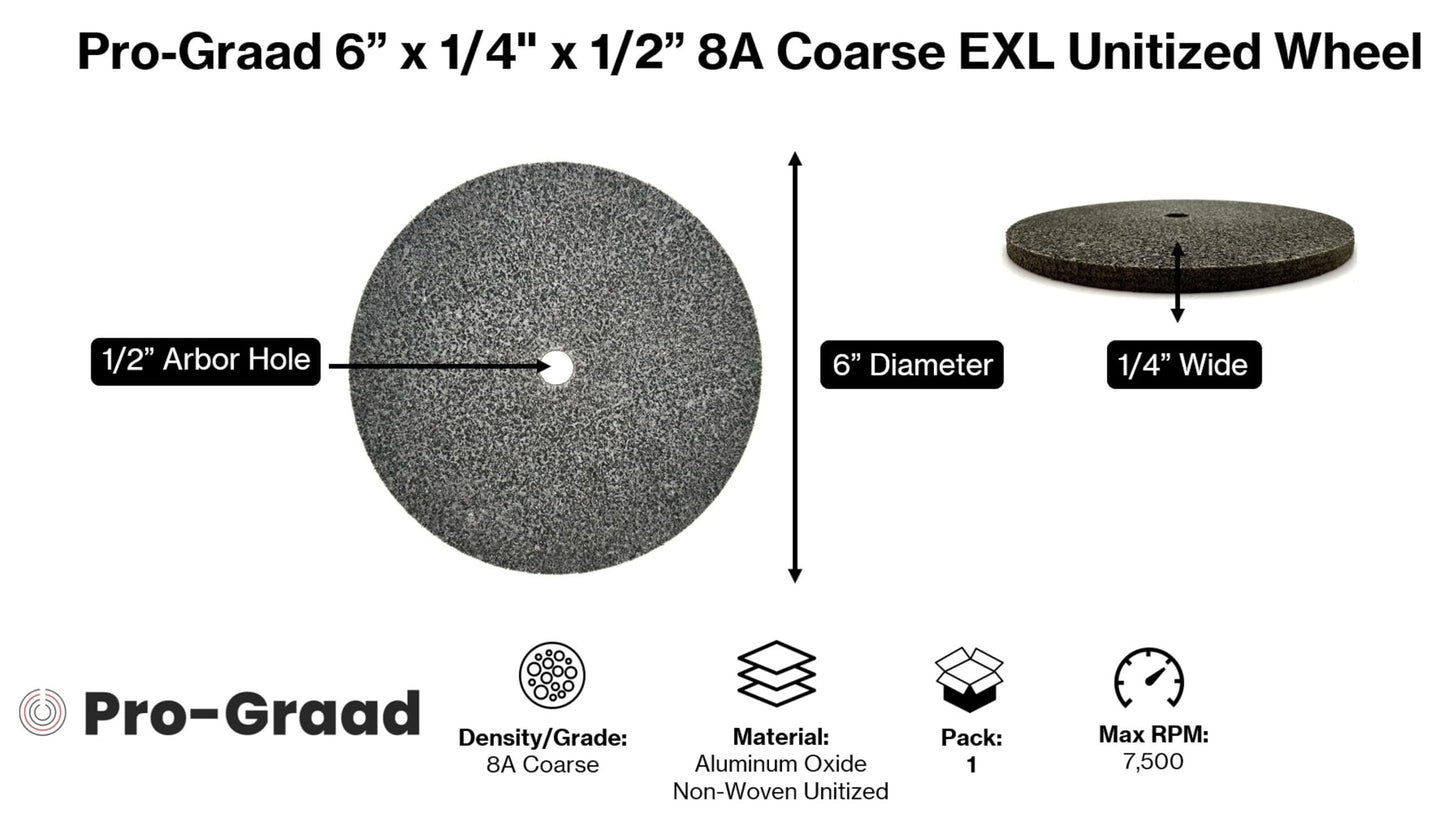 Pro-Graad EXL Unitized Wheel, Aluminum Oxide, 6" Diameter x 1/4" Wide x 1/2" Arbor, 8A Coarse | 13777 | (Pack of 1)
