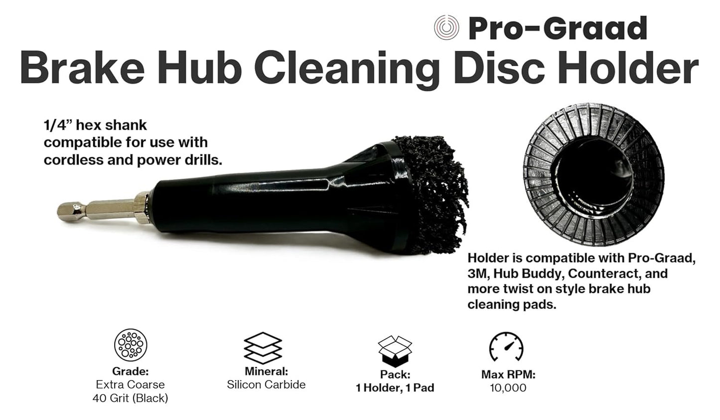 Pro-Graad Brake Hub Cleaning Disc Holder, Hub Surface & Stud Cleaner – Quick Rust Removal for Lug Studs & Rotors, Fits Cordless & Power Drill, Includes Holder & 1x 1-1/2” Pad, 07545