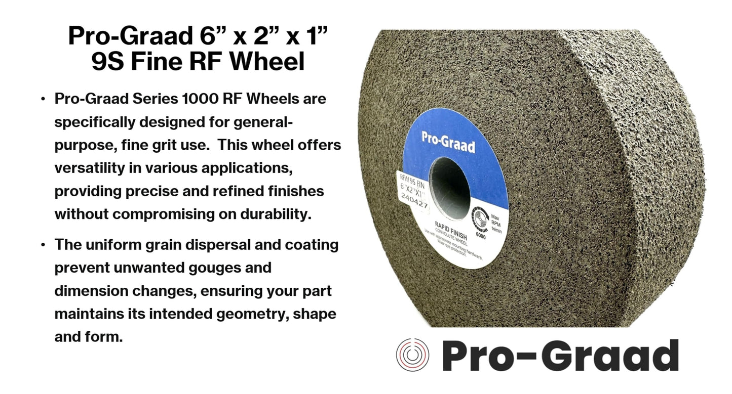 Pro-Graad 1 Pack 6” x 2” x 1” 9S Fine Series 1000 RF Long Life Convolute Deburring, Finishing & Polishing Wheel, Includes Adapter for use on 3/4 5/8 1/2 Shaft Sizes, Pack of 1