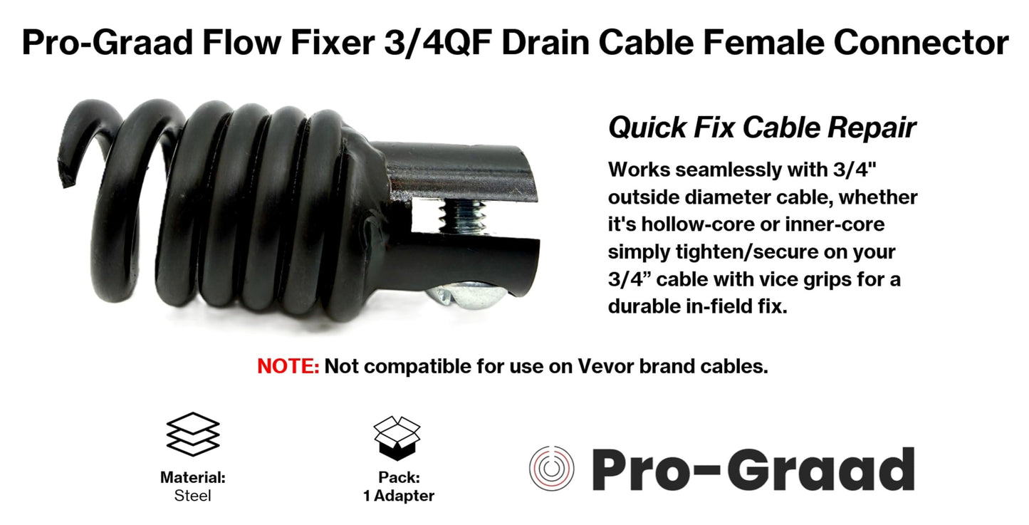Pro-Graad 3/4QF Flow Fixer | 3/4” Drain Cable Repair End | Quick Fix Female Slotted Connector for Broken Drain Cleaning Machine Cables | Fits All 3/4” O.D. Drain Cables