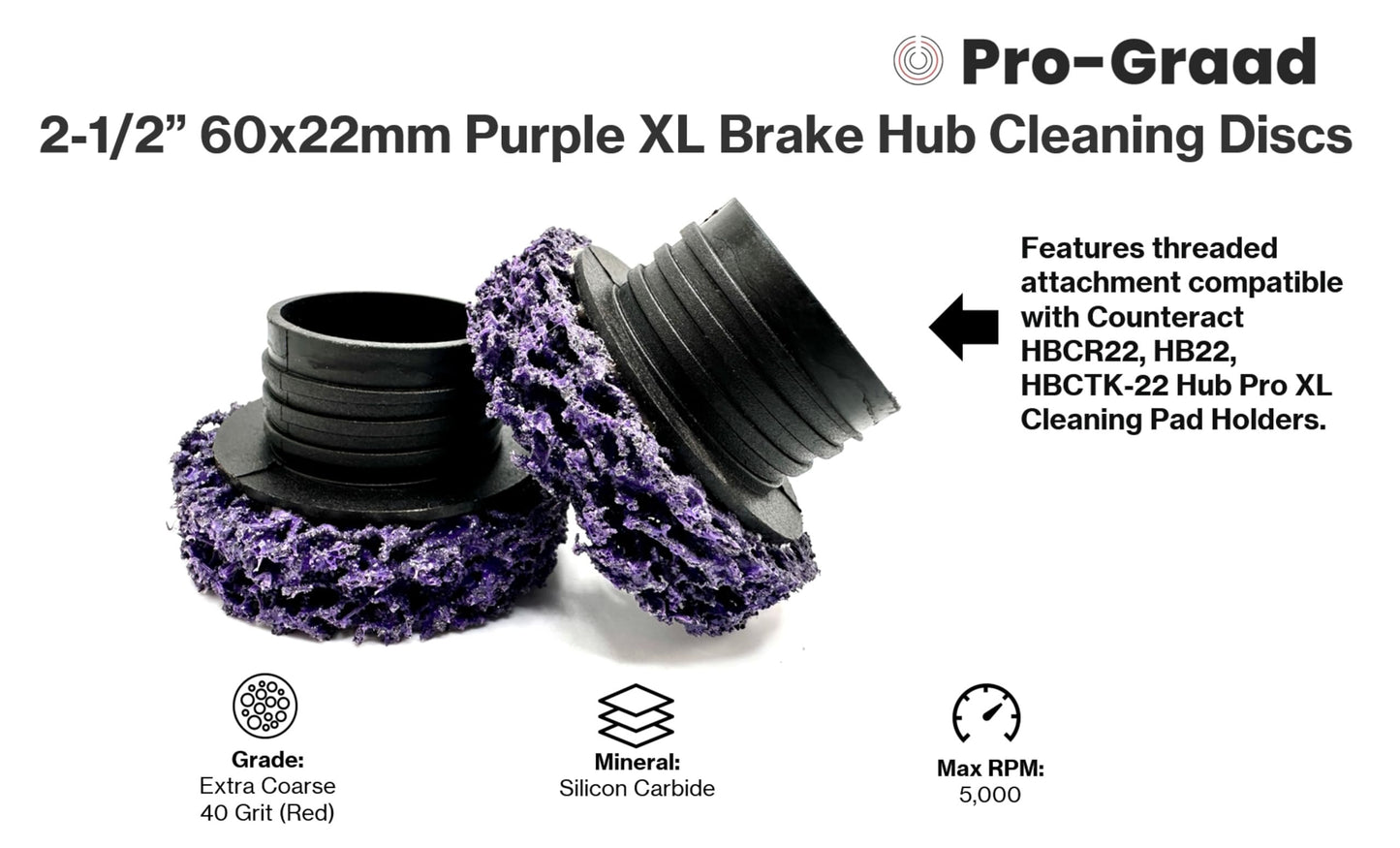 6 Pack 2-1/2” 60mm x 22mm XL Brake Hub Cleaning Replacement Pads for Commercial Truck, Bus, RV, Trailer, Drum, Rotor, Compatible with Pro-GraadXL, Counteract HBCR22, HBCTK-22 Hub Pro-XL Holder