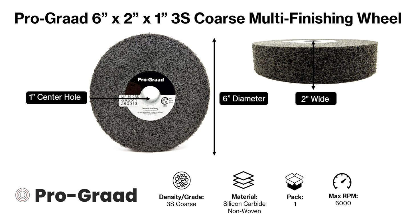 Pro-Graad Multi-Finishing Wheel – 6” x 2” x 1” 3S Coarse Grit Silicon Carbide - Stainless Steel Finishing Convolute Wheel – for #3 Finish - 1 Pack