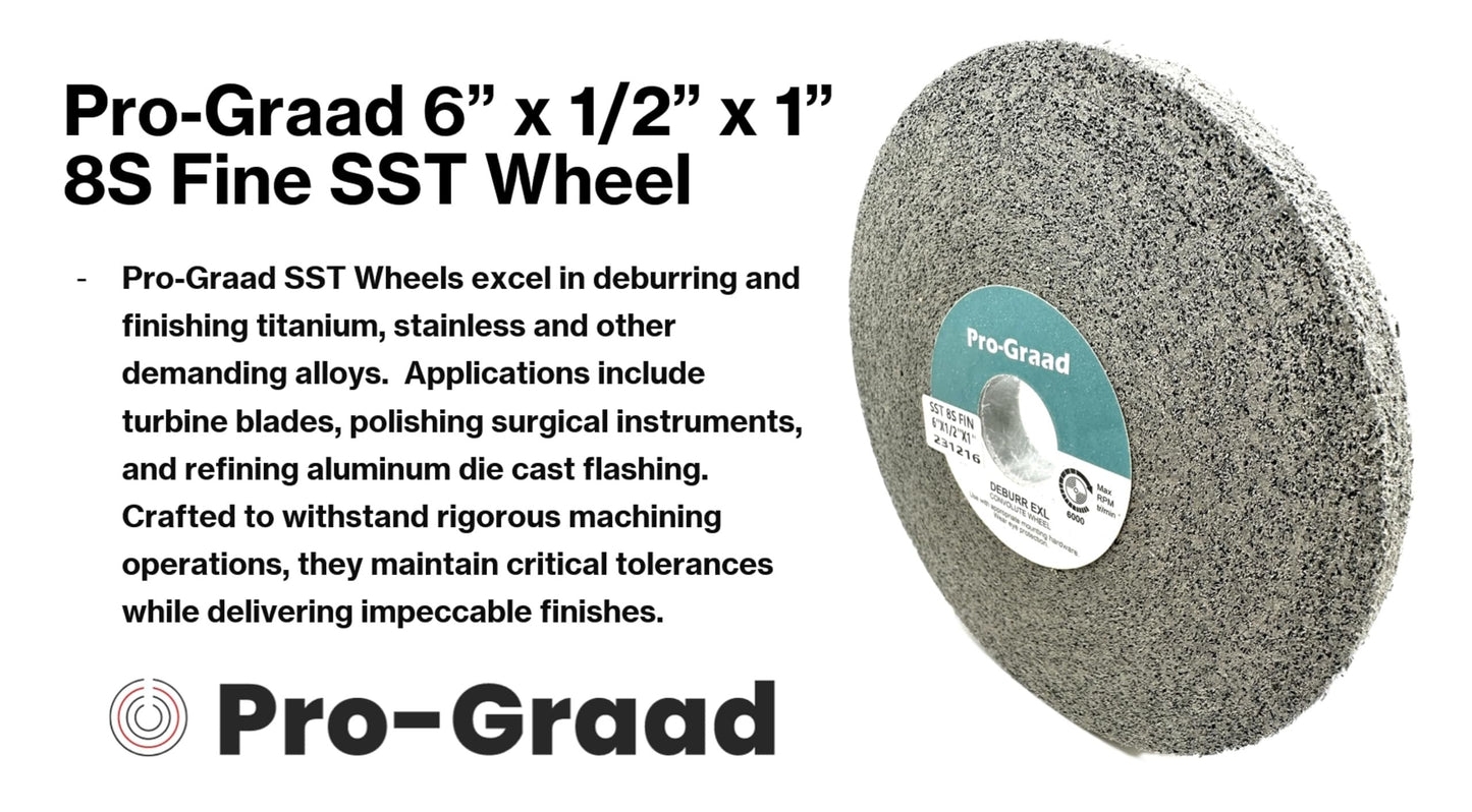 Pro-Graad SST Deburring Wheel - 6" x 1/2" x 1" 8S Fine Grit – Silicon Carbide – Excels on Titanium, Stainless & Tough Alloys, Deburring, Finishing and Polishing Wheel – Convolute – 01702 - (1 Pack)