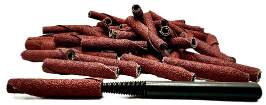 Pro-Graad 1/4” Diameter x 1-1/2” Length x 1/8” Pilot Hole 60 Grit Aluminum Oxide Straight/Untapered Cartridge Roll, 50 Pack, Includes 1x CR-9 Mandrel